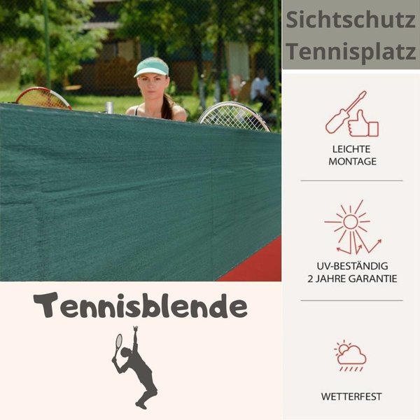 Premium Tennisblende mit Saum und Ösen 2,00m x 25m 250g/m² grün Zaunblende