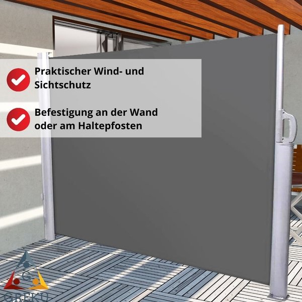 Exklusiv Seitenmarkise 180 x 350cm Anthrazit Wind- und Sichtschutz