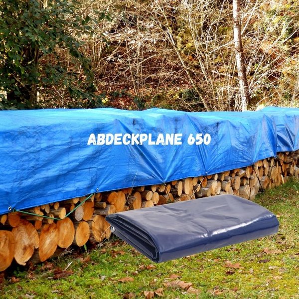 Profi Abdeckplane 650 1,5m x 6m blau PVC Holz Plane