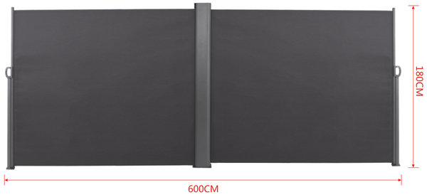 Doppelt Seitenmarkise Sichtschutz 180 x 600 cm anthrazit Polyester 280g/m² / Alu
