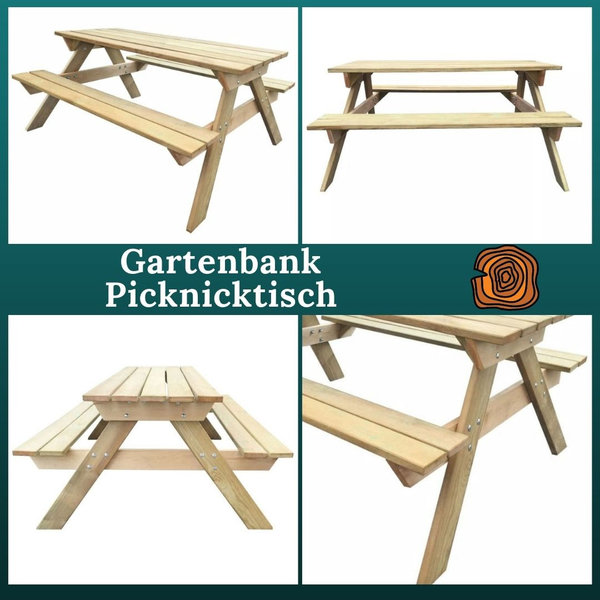 Gartenbank Picknicktisch 150 x 135 cm Kiefernholz
