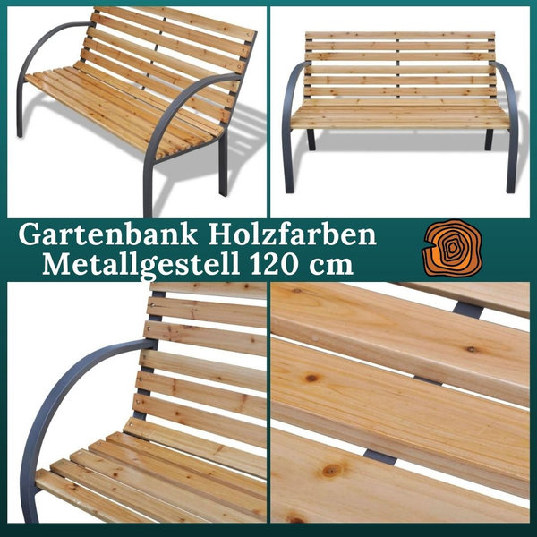 Gartenbank 120 cm Holzfarben mit Metallgestell