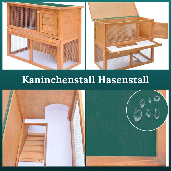 Kaninchenstall Hasenstall 90 x 45 x 80 cm Holzfarben mit 1 Tür