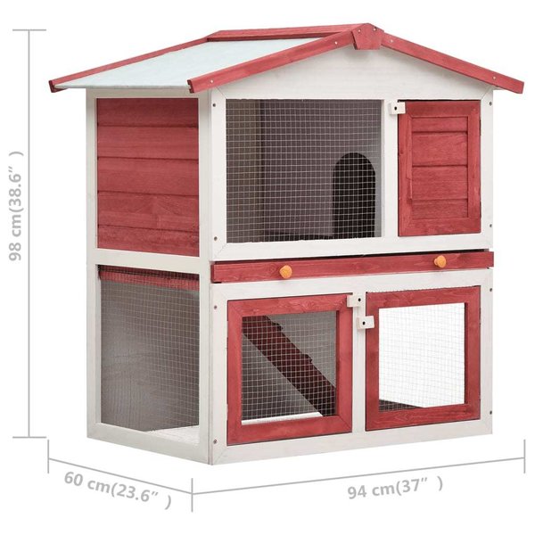 Kaninchenstall Hasenstall 93 x 60 x 97 cm mit 3 Türen Rot