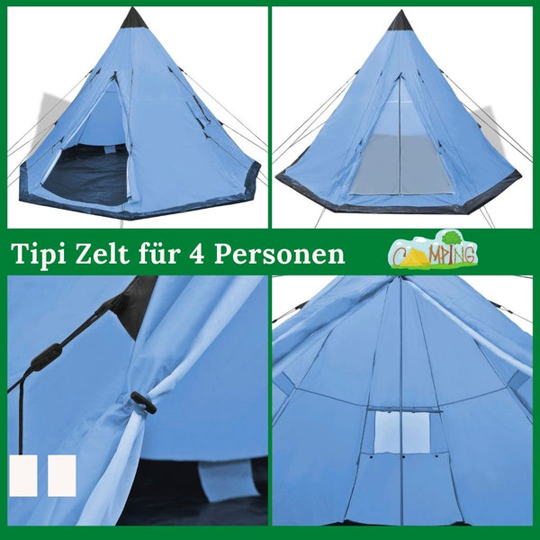 Tipi Zelt für 4 Personen Blau Campingzelt