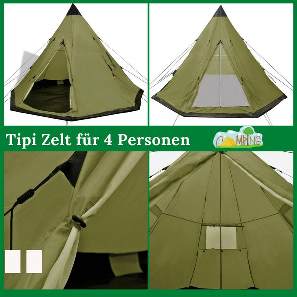 Tipi Zelt für 4 Personen Grün Campingzelt