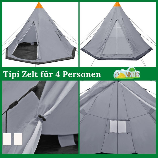 Tipi Zelt für 4 Personen Grau Campingzelt