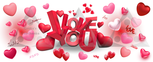 Tasse "LOVE YOU" 3D mit Herzen und Schrift